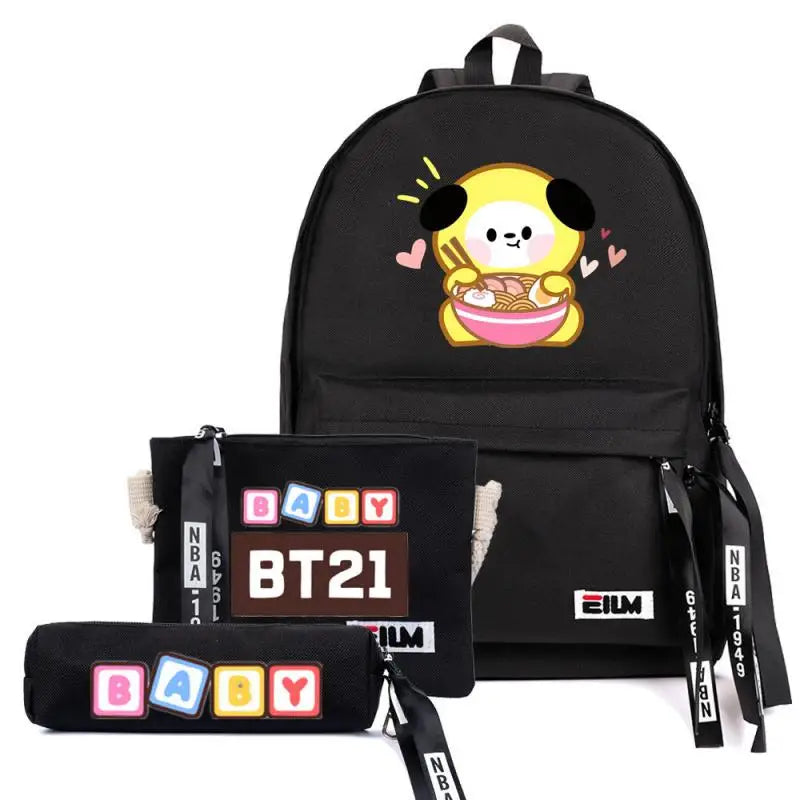 3Pcs Kawaii BT21 Inspired Backpack Coin Purse Pencil Case