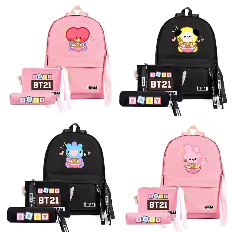 3Pcs Kawaii BT21 Inspired Backpack Coin Purse Pencil Case