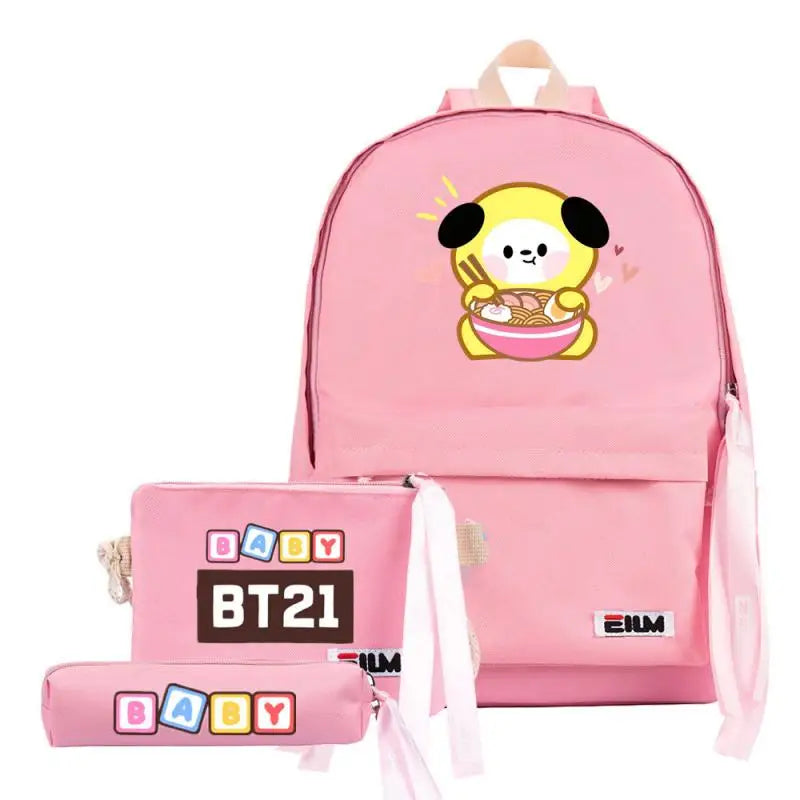 3Pcs Kawaii BT21 Inspired Backpack Coin Purse Pencil Case