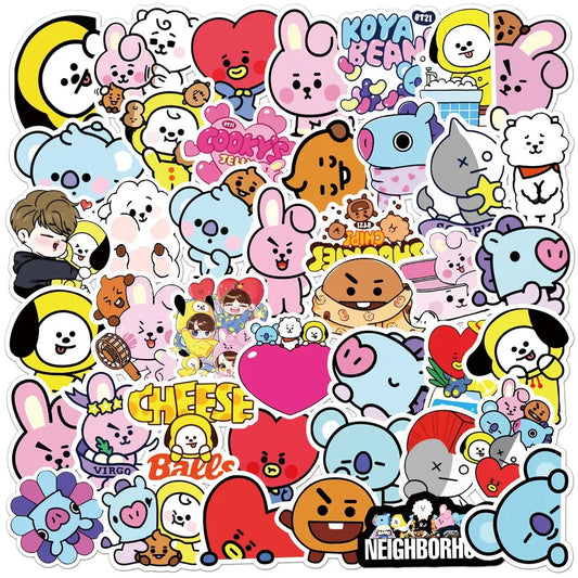 50pcs Kawaii BT21 Inspired Stickers PVC