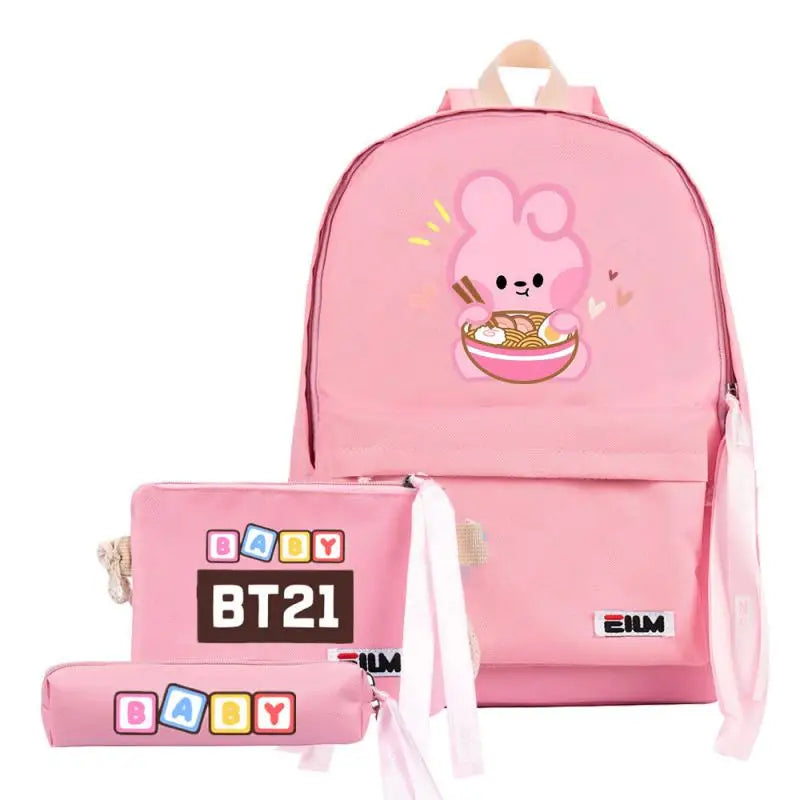 3Pcs Kawaii BT21 Inspired Backpack Coin Purse Pencil Case