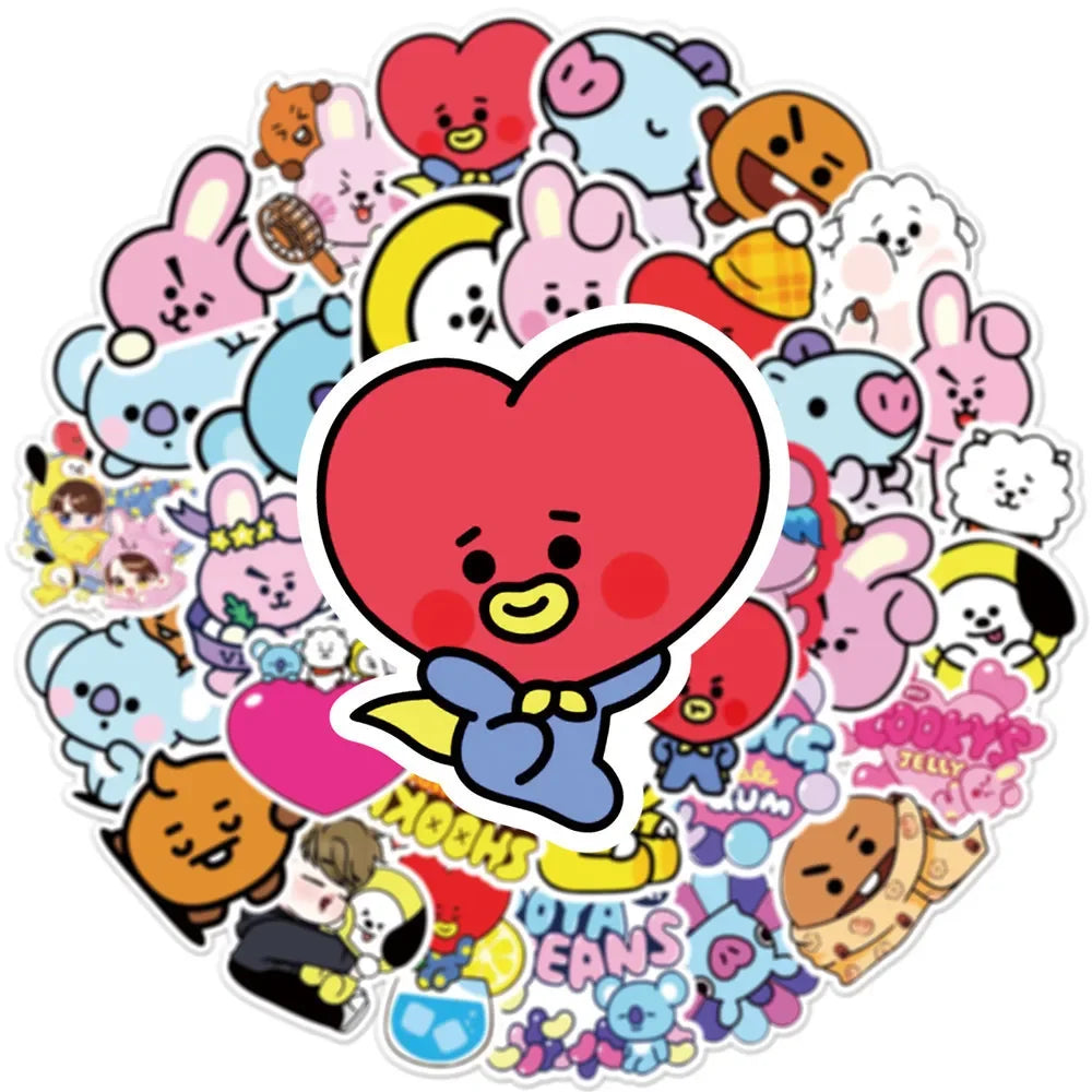 50pcs Kawaii BT21 Inspired Stickers PVC