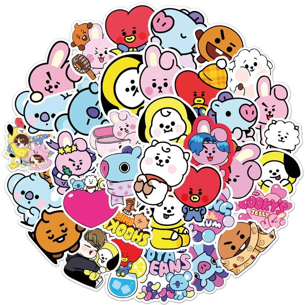 50pcs Kawaii BT21 Inspired Stickers PVC