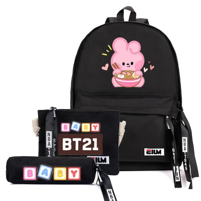 3Pcs Kawaii BT21 Inspired Backpack Coin Purse Pencil Case