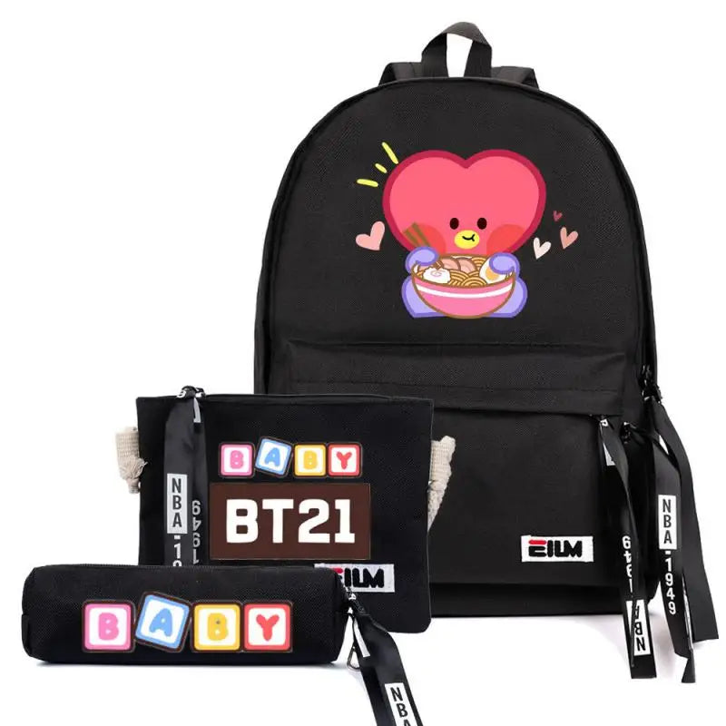 3Pcs Kawaii BT21 Inspired Backpack Coin Purse Pencil Case